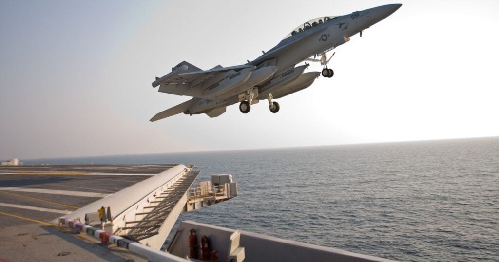 The Navy's new EA-18G Growler electronic warfare aircraft during sea trials.