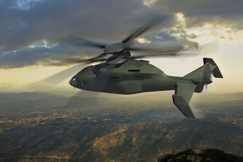 The Sikorsky-Boeing SB-1 Defiant concept for the Joint Multi-Role demonstrator, a predecessor to the Future Vertical Lift aircraft.