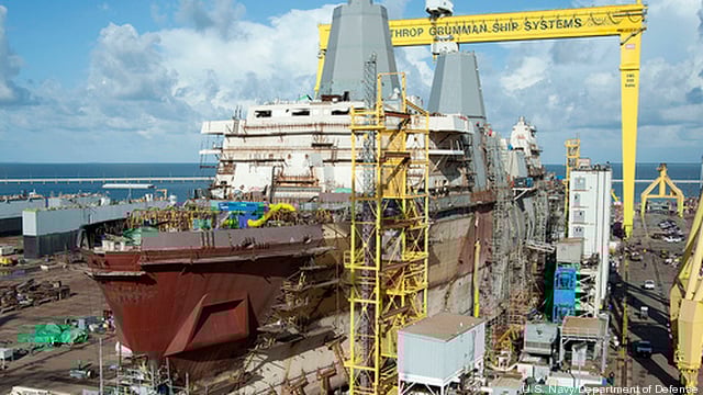 Fairbanks Morse builds diesel engines and generators for Navy ships such as the USS Arlington, shown here.