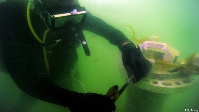 A Navy diver off the coast of Bahrain.