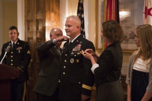 Under Secretary of the Army, Dr. Joseph W. Westphal, pins brigadier general rank on Brig. Gen. Burt K. Thompson with his wife Kala Thompson April13, 2012, at the Fort Myer Officer's Club on Joint Base Myer Henderson Hall, Va. Thompson's oldest daughter... http://www.army.mil/article/78018/Thompson_promoted_to_brigadier_general_in_the_U_S__Army/