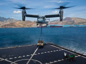 V-22 operates at Subic Bay, Philippines, during exercise Freedom Banner 2013.