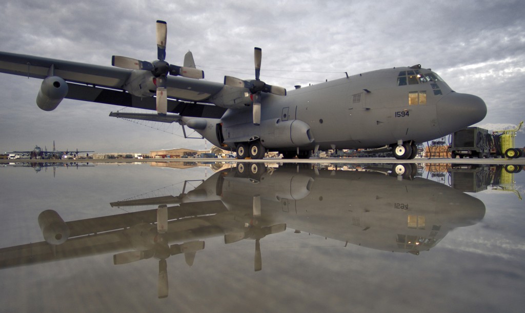 An Air Force EC-130H Compass Call electronic warfare aircraft