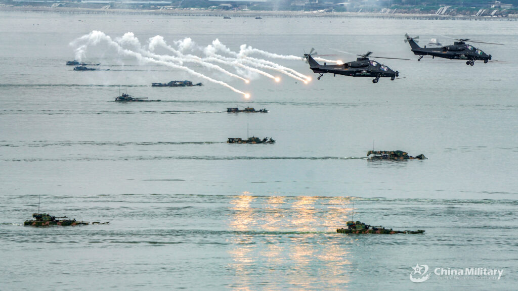 Combined arms amphibious training by PLA