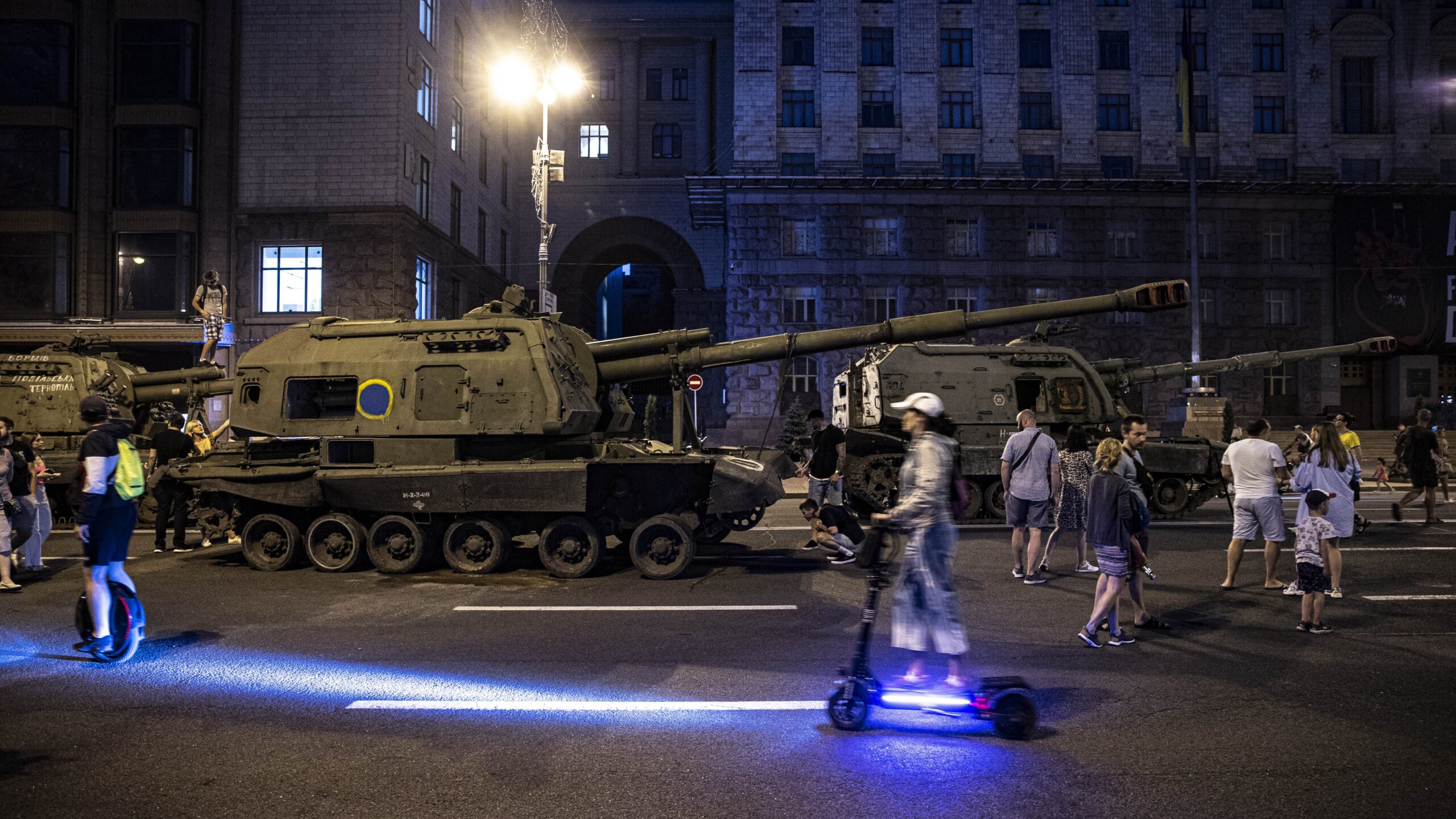 Russian armored vehicles captured by Ukrainian forces exhibited in Kyiv