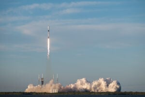 A Space X Falcon 9 rocket launches from Space Launch Complex 40 at Cape Canaveral Space Force Station. The rocket was launched as part of classified mission USSF-124, sending six satellites to orbit - two for the Missile Defense Agency and four for the Space Development Agency. (U.S. Space Force photo by Airman 1st Class Spencer Contreras)
