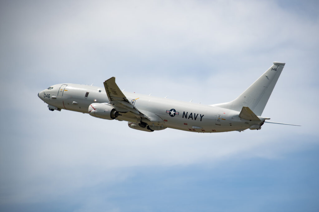 A multi-mission maritime patrol and reconnaissance aircraft P-8A Poseidon assigned to &ldquo;The Skinny Dragons&rdquo; of Patrol Squadron (VP) 4 takes off from U.S. Navy Support Facility Diego Garcia for a bilateral combined detachment and training with the Indian Navy. (U.S. Navy photo by Mass Communication Specialist 1st Class Samantha Jetzer)