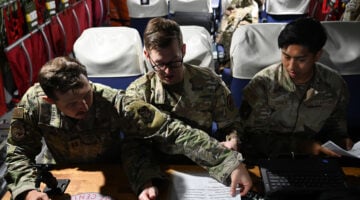 U.S. Air National Guard service members assigned to the Air National Guard Air Force Reserve Component Test Center conduct preflight checks during Resolute Force Pacific 25, in the Indo-Pacific region, July 24, 2025. The exercise&rsquo;s comprehensive nature with thousands of participants across multiple Indo-Pacific locations provided optimal conditions to validate the enhanced KC-135's data systems under operational stress. (U.S. Air National Guard photo by Staff Sgt. Guadalupe Beltran)