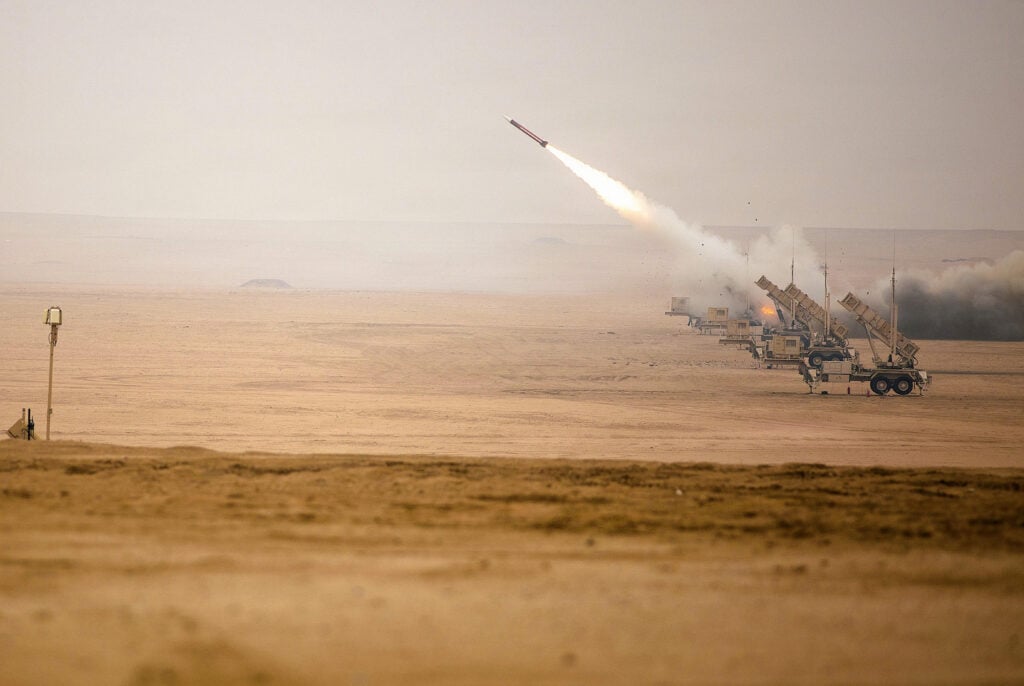 U.S. forces participate in a live fire involving Patriot missile launches during exercise Sky Shield at the Udari Range Complex, Kuwait, Dec. 9, 2025.