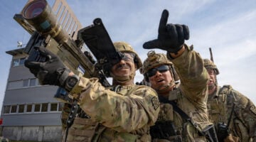 Soldiers from A Battery, 5th Battalion, 4th Air Defense Artillery Regiment conduct Maneuver Short Range Air Defense (M SHORAD) live fire operations during a multi-phase FAMFIRE event at Grafenwoehr Training Area, Germany,