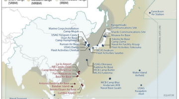 The US' massive tanker aircraft are at risk during an Indo-Pacific conflict because they're limited to certain bases that will likely be struck in a conflict. However, dispersing smaller tankers like Embraer's KC-390 across the region can keep fuel flowing. (Graphic source: Congressional Research Service based on PRC missile data and analysis from “Missiles of China,” Center for Strategic and International Studies Missile Threat Project and CRS analysis of DoD basing data. Note, ranges are notional.)