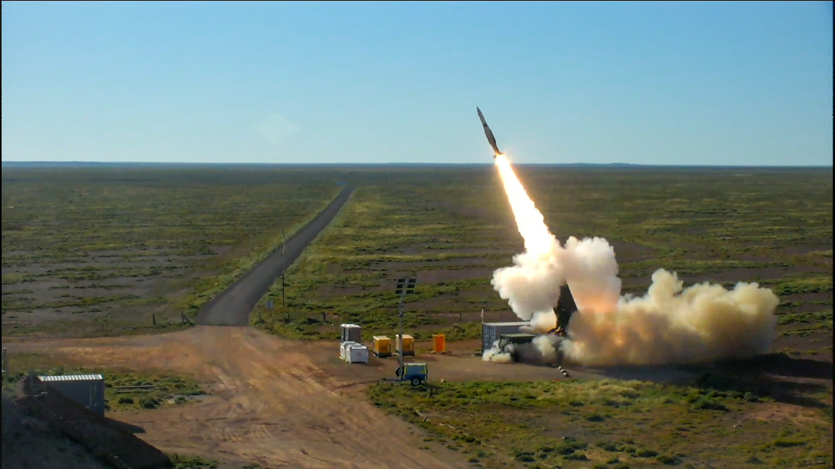 A Royal Australian Navy Standard Missile 2 (SM-2) is fired during Taipan Strike 26 at the Woomera Test Range, in South Australia. The exercise integrated an Australian CEA radar and a virtualized Aegis system and validated system performance of a candidate option for a future ground-based medium-range air defence solution. (Photo: Australian Department of Defence)