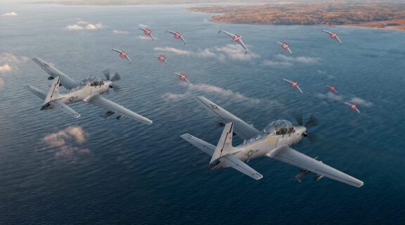 Embraer is adapting its A-29 Super Tucano aircraft to serve as a counter-UAS platform. (Photo courtesy of Embraer.)