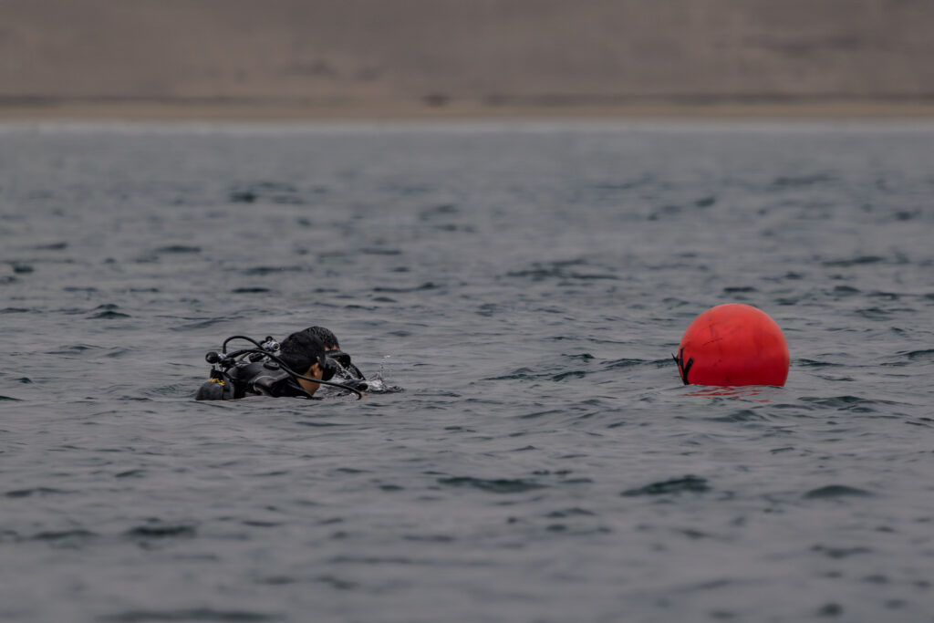 US Navy explosive ordnance disposal (EOD) technicians assigned to Explosive Ordnance Disposal Mobile Unit (EODMU) 2 and Peruvian Navy EOD technicians assigned to Peruvian Special Operations conduct mine countermeasure operations while participating in UNITAS 2026, a US Naval Forces Southern Command and US Fourth Fleet-sponsored training exercise, El Paraiso, Peru, Sept. 19, 2026. (U.S. Navy photo by Mass Communication Specialist 2nd Class Jackson Adkins.) 