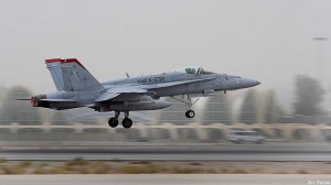 Marine F-18 Hornet takes off from Kandahar Airfield in Afghanistan.
