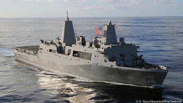 The amphibious ship USS San Antonio, LPD-17.