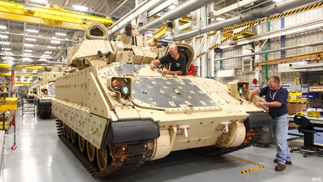 An Army M2 Bradley being overhauled at BAE's York, Pennsylvania factory.
