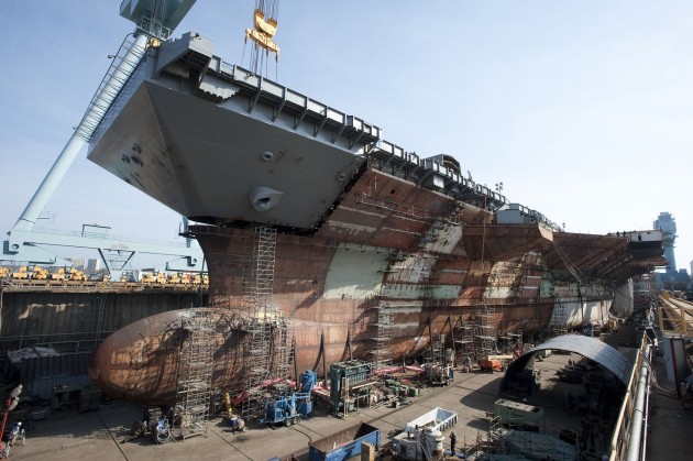 The $13 billion supercarrier USS Ford under construction in Newport News, Va.