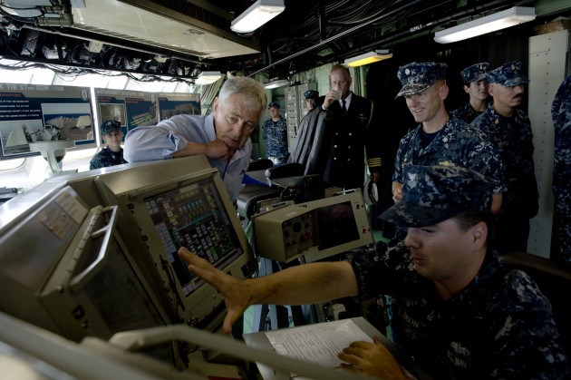 Hagel aboard USS Freedom