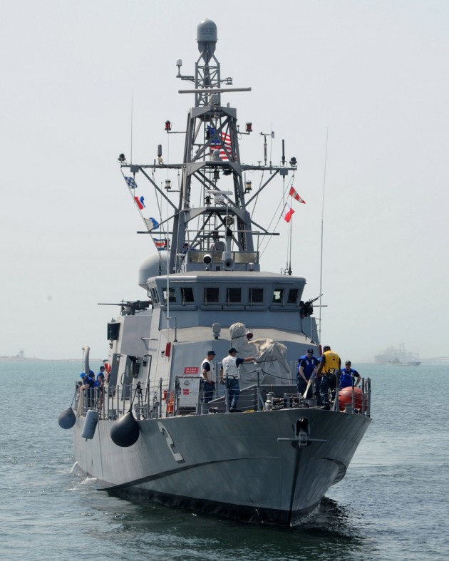 NAVAL SUPPORT ACTIVITY, Bahrain (July 3, 2013) Patrol Coastal ship USS Tempest (PC 2) transits from Khalifa Bin Salman Port to Mina Salman Pier. The arrival of Tempest, USS Thunderbolt (PC 12) and USS Squall (PC 7) brings the total number to eight PCs here to support maritime security operations and theater security cooperation efforts in the U.S. 5th Fleet area of responsibility. (U.S. Navy photo by Mass Communication Specialist 1st Class (SW) Stephen Murphy/Released) http://www.flickr.com/photos/navcent/9201581288/in/photostream/