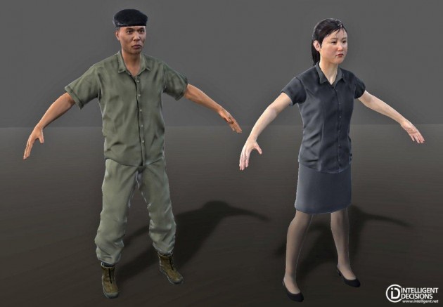 Two computer-controlled "avatars": an enemy combatant (left) and a civilian (right.