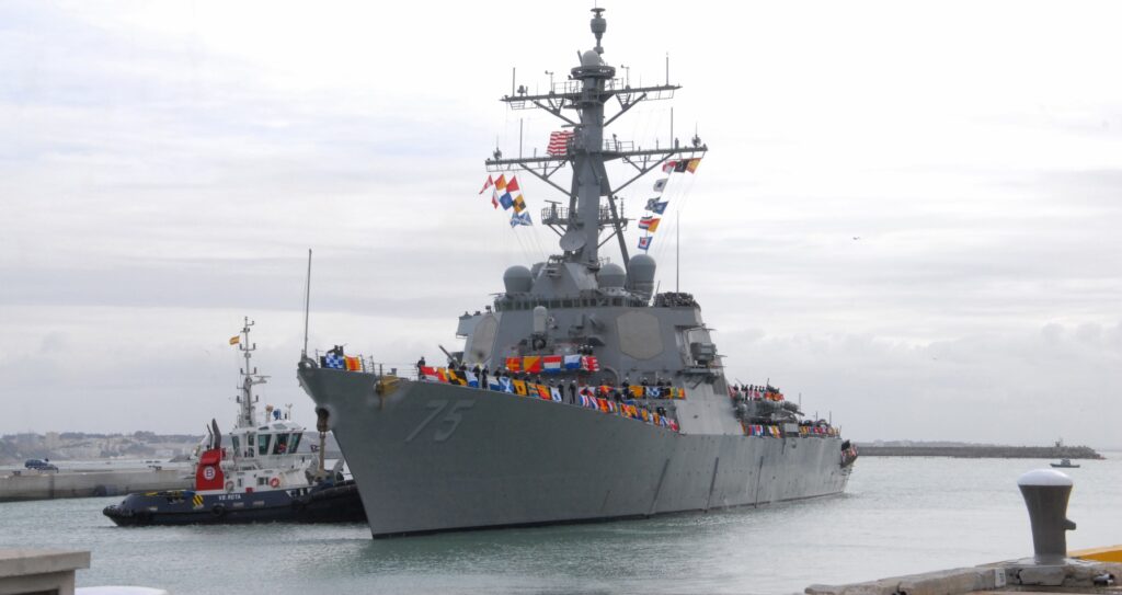 The destroyer USS Cook arrives in Rota, Spain