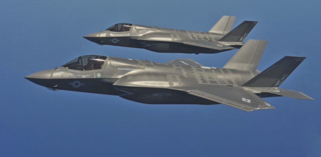 Aerial refueling of F-35 Lightning II Joint Strike Fighters at Eglin AFB, Fla.