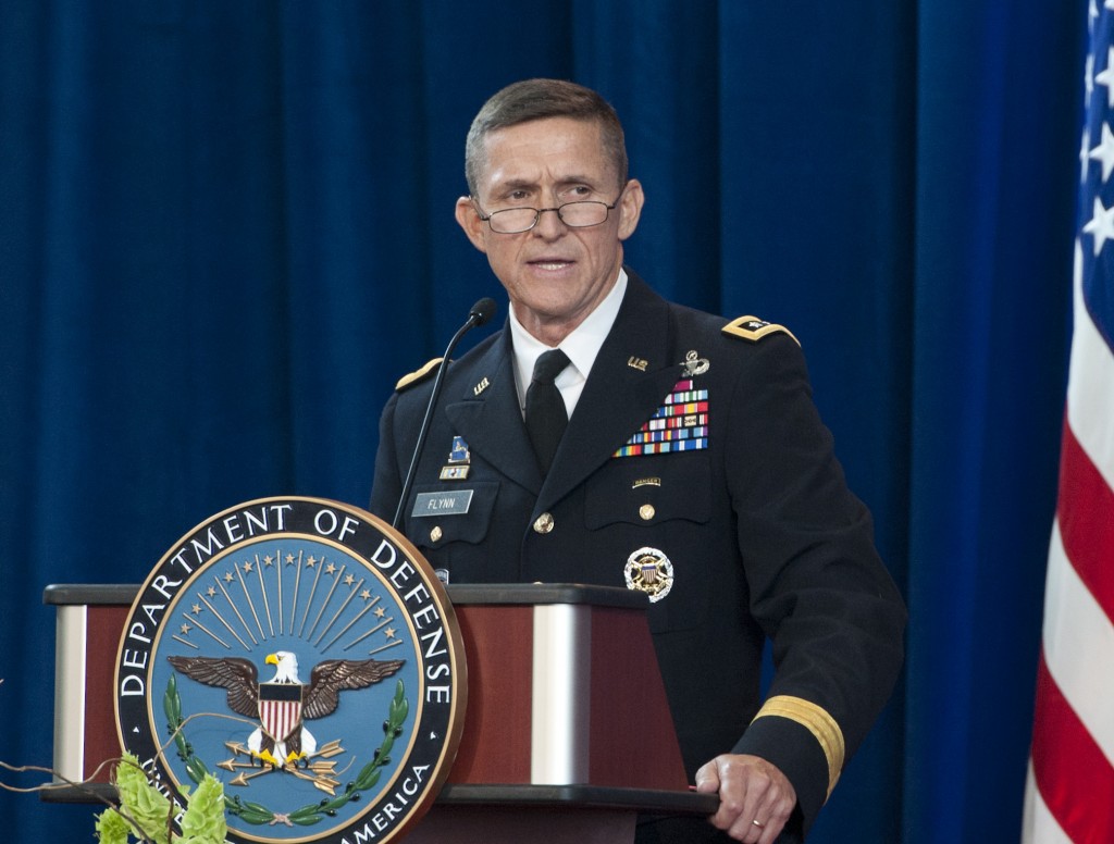 Lt. Gen. Michael Flynn in happier days, taking command of the Defense Intelligence Agency just two years ago.