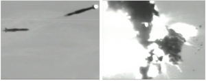 A Navy SM-6 interceptor missile destroys a simulated cruise missile in a test at White Sands Missile Range.