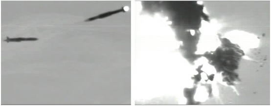 A Navy SM-6 interceptor missile destroys a simulated cruise missile in an Aug. 18 test.