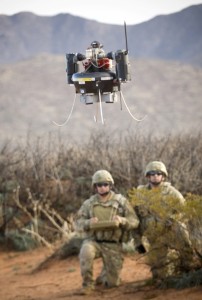 Soldiers test a never-deployed "flying beer keg" Future Combat Systems drone.