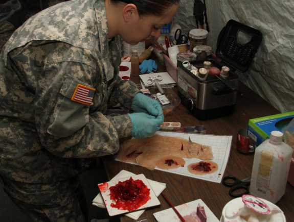 An Army reservist conducts medical training.