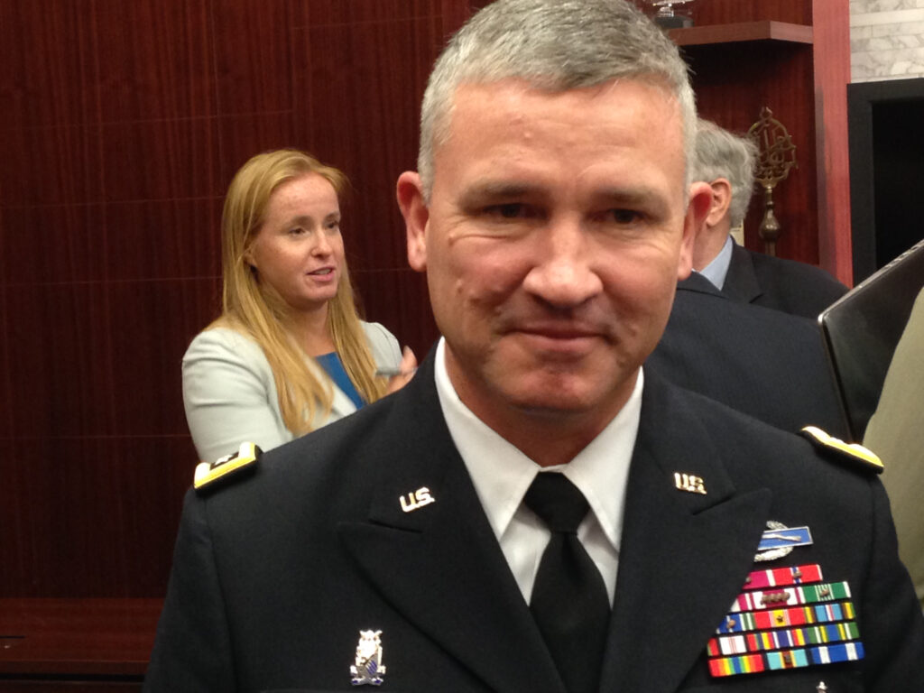 Army Maj. Gen. Robert Dyess (foreground) and CSIS scholar Maren Leed (background).