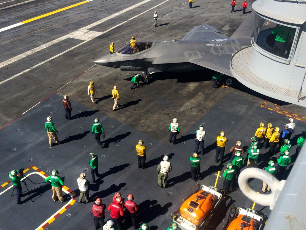 F-35C First to land on USS Nimitz carrier parked