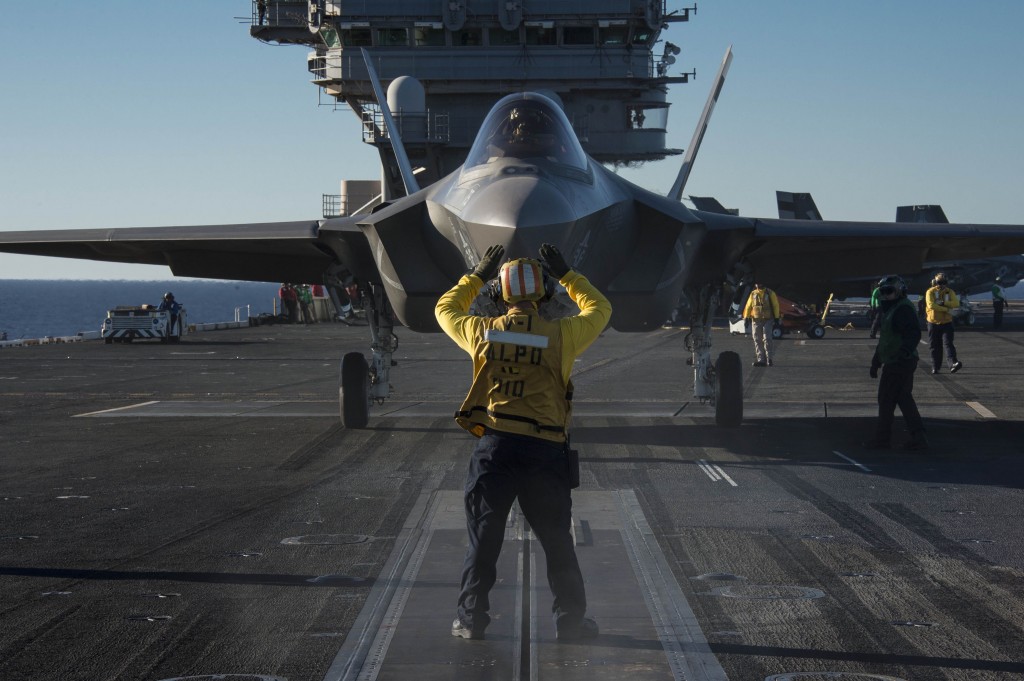 F-35C Joint Strike Fighter conducts its first launch from an aircraft carrier.