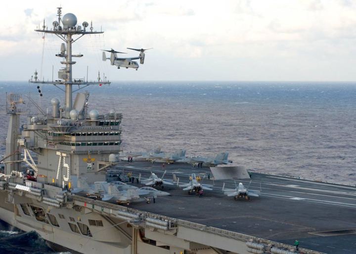 V-22 landing on an aircraft carrier.