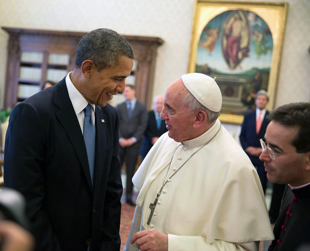 President Barack Obama talks with Pope Francis following his private audience at the Vatican, March 27, 2014. (Official White House Photo by Pete Souza)