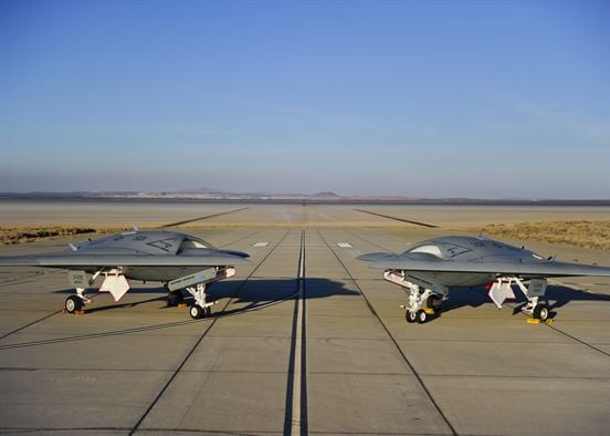 Two X-47B on strip at Edwards AFB