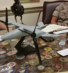 A model of the Bell V-247 concept on Marine Corps Lt. Gen. Jon Davis's desk.