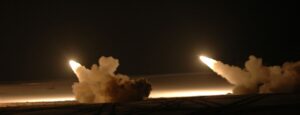 Multiple Launch Rocket System (MLRS) barrage
