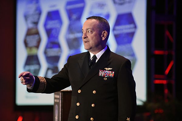 160113-N-PO203-139 ARLINGTON, Va. (Jan. 13, 2016) Rear Adm. Mat Winter, chief of naval research, discusses game changing technology for the warfighter during a keynote address at the 28th annual Surface Navy Association (SNA) National Symposium. The Department of the Navy’s Office of Naval Research provides the science and technology necessary to maintain the Navy and Marine Corps’ technological advantage. (U.S. Navy photo by John F. Williams/Released)