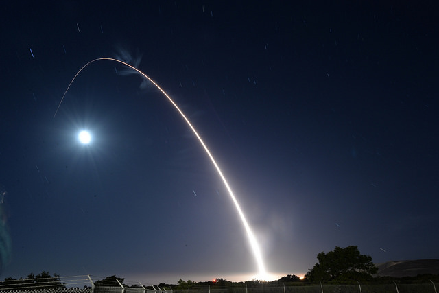 A U.S. Air Force Minuteman III intercontinental ballistic missile launches during an operational test May 3, 2017,