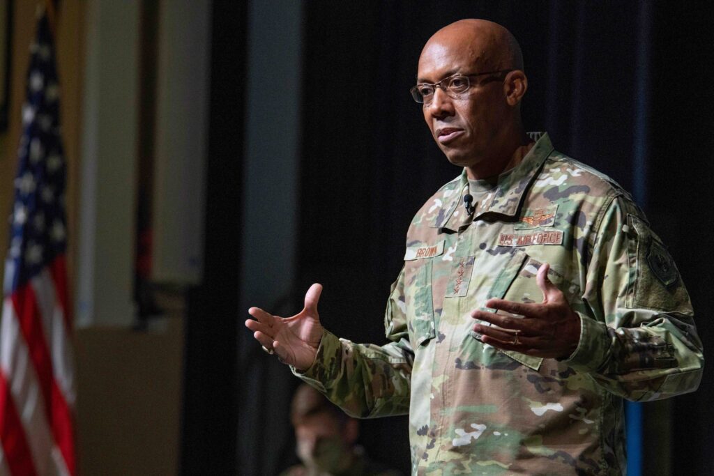 Maxwell AFB; Ala. - Air Force Chief of Staff Gen. Charles Q. Brown; Jr.; speaks with senior leadership and Air University faculty on his vision for AU; Aug. 26; 2020. (US Air Force photograph by Melanie Rodgers Cox)