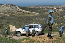 UNIFIL Ghanaian peacekeepers securing Blue Line marking operations. (UNIFIL)