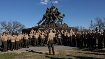 U.S. Marines Reenlist at the United States Marine Corps War Memorial Statue