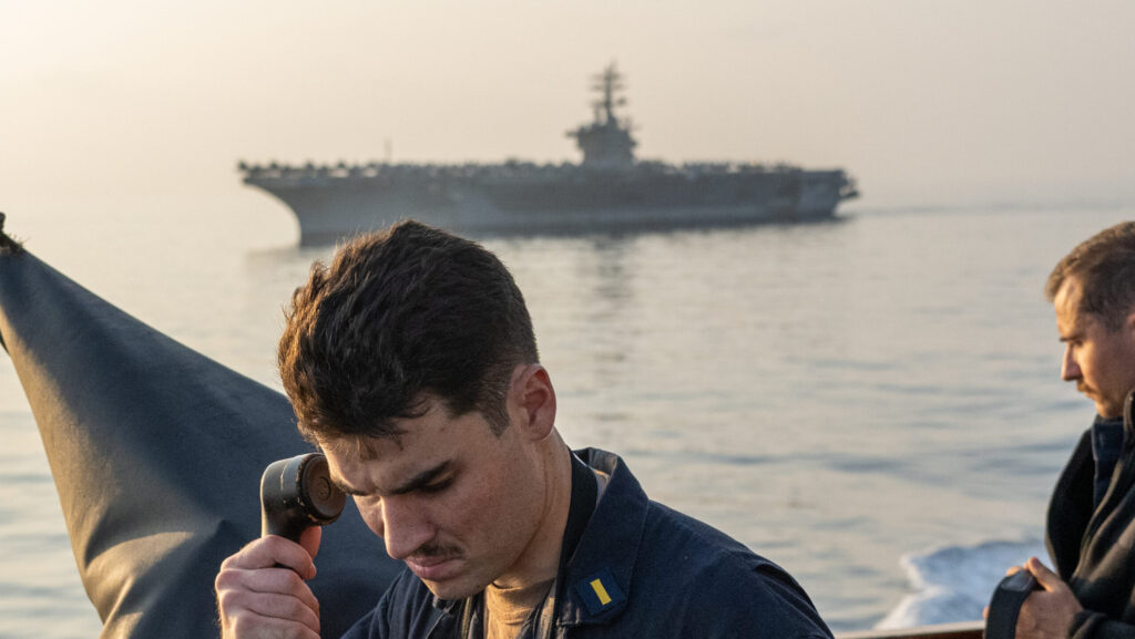 USS Mason Conducts a Vertical Replenishment with USS Dwight D. Eisenhower in support of Operation Prosperity Guardian