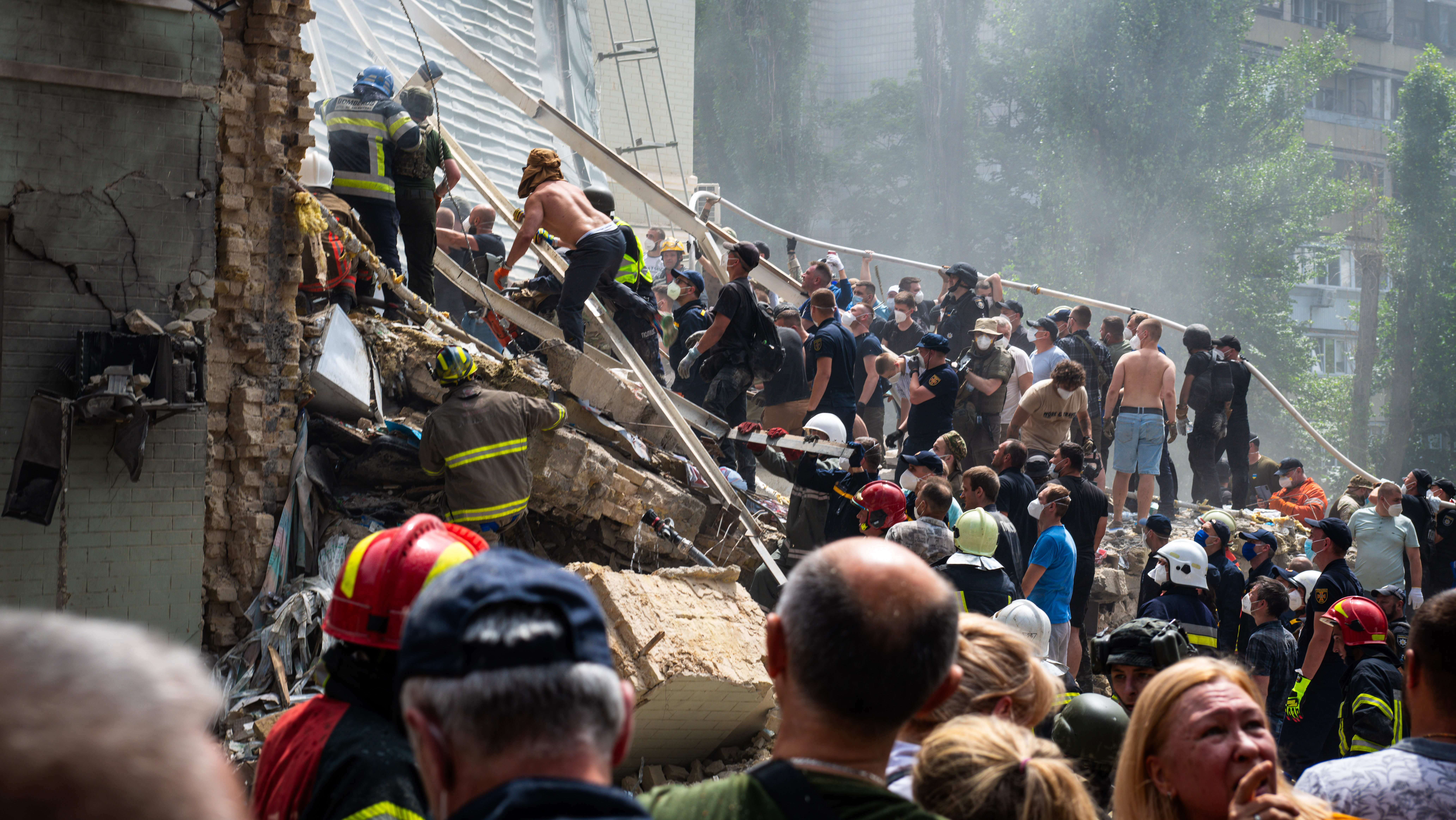 On the ground at Kyiv’s Okhmadyt children’s hospital, scenes of chaos and devastation