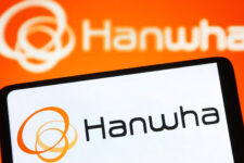 In this photo illustration, Hanwha Group logo is seen on a