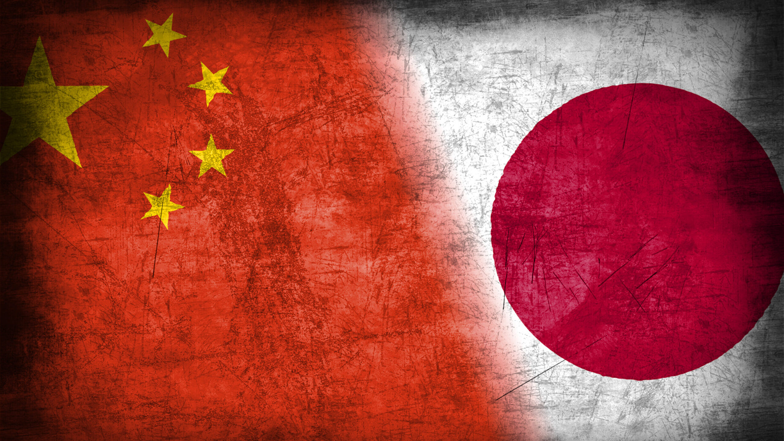 China and Japan flag with grunge metal texture