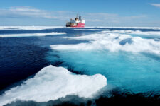 ARCTIC OCEAN, AK - JULY 29: Ice floes surround the U.S. Coast G